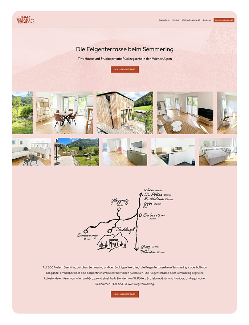 FeigeSemmering-Ipad Website der Feigenterrasse beim Semmering mit Tiny House und Studio, Bildergalerie und Anfahrtskarte